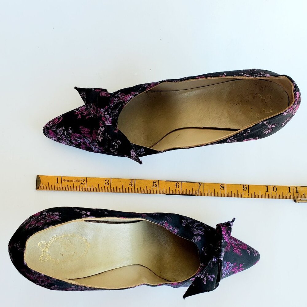 Authentic Pin Up Heels 6N, 1950s Spanish Handmade Silk Brocade Pumps, 6 - 6.5 N - Picture 7 of 11